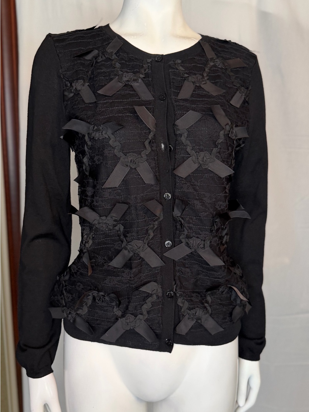 RED Valentino Black Knit Cardigan with Ribbon Details